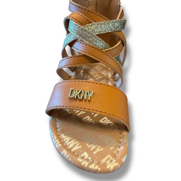 NIB DKNY Hudson Cross Gladiator Sandals Glitter Straps Zipper Cognac Sz 9 kids - Picture 9 of 14
